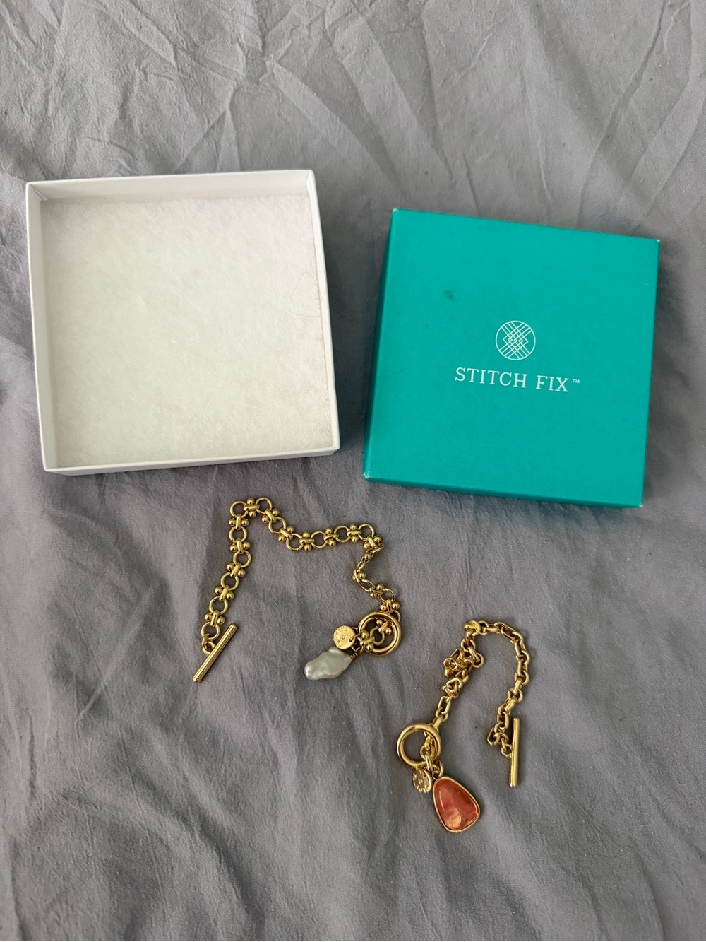 New Nakamol for Stitch Fix Gold Charm Bracelets | Freshwater Pearl & Stone | Set